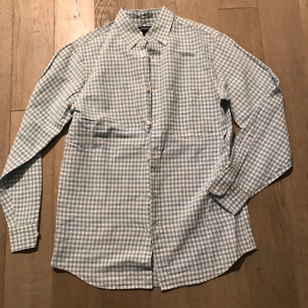 Blue white gingham linen cotton shirt
